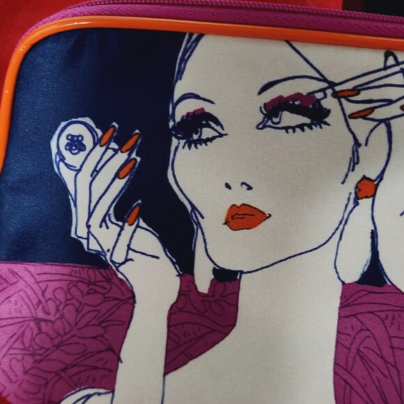 Estee Lauder Vintage Blue Orange Lilac Poly Trimmed in Polyurethane Makeup Bag - Picture 3 of 16